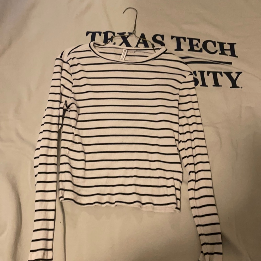 Striped Long-Sleeve Crop Top